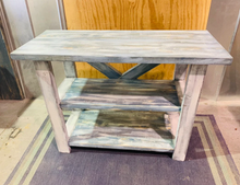 Load image into Gallery viewer, Rustic Farmhouse Entryway Table: Distressed White & Navy Console