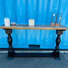 Load image into Gallery viewer, Farmhouse Entryway Table: Distressed Black Console Table with Provincial Brown Top