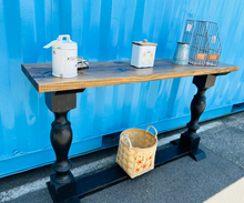 Load image into Gallery viewer, Farmhouse Entryway Table: Distressed Black Console Table with Provincial Brown Top