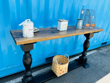 Load image into Gallery viewer, Farmhouse Entryway Table: Distressed Black Console Table with Provincial Brown Top