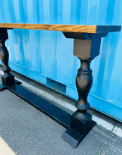Load image into Gallery viewer, Farmhouse Entryway Table: Distressed Black Console Table with Provincial Brown Top