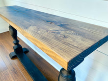 Load image into Gallery viewer, Farmhouse Entryway Table: Distressed Black Console Table with Provincial Brown Top