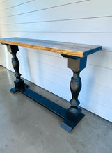 Load image into Gallery viewer, Farmhouse Entryway Table: Distressed Black Console Table with Provincial Brown Top