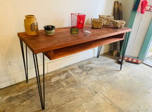 Load image into Gallery viewer, Handmade Industrial Desk: Gunstock Wood Top, Hairpin Metal Legs