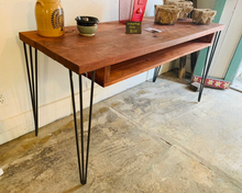 Load image into Gallery viewer, Handmade Industrial Desk: Gunstock Wood Top, Hairpin Metal Legs