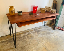 Load image into Gallery viewer, Handmade Industrial Desk: Gunstock Wood Top, Hairpin Metal Legs