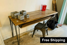 Load image into Gallery viewer, Handmade Industrial Desk: Provincial Wood Top with Hairpin Metal Legs