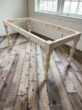 Load image into Gallery viewer, DIY Farmhouse Table Kit Turned Legs Unfinished Wood Base Fits 5-Foot or 6-Foot Tops