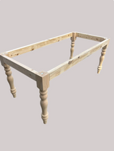 Load image into Gallery viewer, DIY Farmhouse Table Kit Turned Legs Unfinished Wood Base Fits 5-Foot or 6-Foot Tops