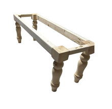 Load image into Gallery viewer, DIY Farmhouse Bench Kit Turned Legs Unfinished Wood Base Fits 4-Foot or 5-Foot Seating