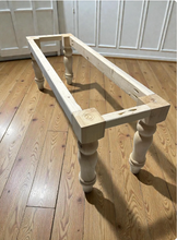 Load image into Gallery viewer, DIY Farmhouse Bench Kit Turned Legs Unfinished Wood Base Fits 4-Foot or 5-Foot Seating