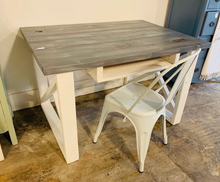 Load image into Gallery viewer, Rustic Farmhouse Desk: Antique White Base, Gray Whitewash Top