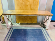 Load image into Gallery viewer, 6-Foot Rustic Farmhouse Desk: Provincial Top, Distressed White Base