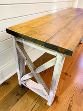 Load image into Gallery viewer, 6-Foot Rustic Farmhouse Desk: Provincial Top, Distressed White Base