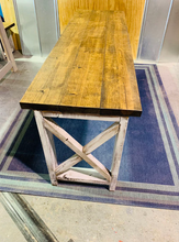 Load image into Gallery viewer, 6-Foot Rustic Farmhouse Desk: Provincial Top, Distressed White Base
