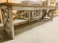 Load image into Gallery viewer, Rustic Farmhouse Desk: Dark Walnut Top, White Distressed Base, X Accents