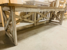 Load image into Gallery viewer, Rustic Farmhouse Desk: Dark Walnut Top, White Distressed Base, X Accents