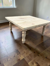Load image into Gallery viewer, DIY Coffee Table Kit Unfinished Wood Top Turned Legs Rustic Farmhouse Living Room Furniture