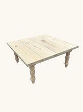 Load image into Gallery viewer, DIY Coffee Table Kit Unfinished Wood Top Turned Legs Rustic Farmhouse Living Room Furniture