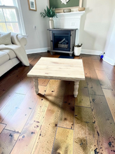 Load image into Gallery viewer, DIY Coffee Table Kit Unfinished Wood Top Turned Legs Rustic Farmhouse Living Room Furniture