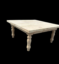 Load image into Gallery viewer, DIY Coffee Table Kit Unfinished Wood Top Turned Legs Rustic Farmhouse Living Room Furniture