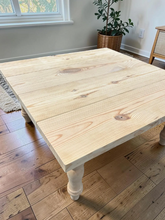 Load image into Gallery viewer, DIY Coffee Table Kit Unfinished Wood Top Turned Legs Rustic Farmhouse Living Room Furniture