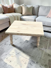 Load image into Gallery viewer, DIY Coffee Table Kit Unfinished Wood Top Turned Legs Rustic Farmhouse Living Room Furniture