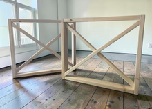 Load image into Gallery viewer, X Table Legs Unfinished Wood Dining Base Farmhouse Rustic DIY Furniture Set