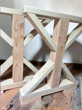 Load image into Gallery viewer, Narrow Trestle Table Legs Unfinished Wood Farmhouse DIY Console Buffet Dining Base
