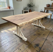 Load image into Gallery viewer, Unfinished Trestle Dining Table Legs: DIY Farmhouse Kitchen Table Base Kit
