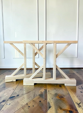 Load image into Gallery viewer, Unfinished Trestle Dining Table Legs: DIY Farmhouse Kitchen Table Base Kit