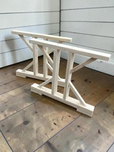 Load image into Gallery viewer, Unfinished Trestle Dining Table Legs: DIY Farmhouse Kitchen Table Base Kit