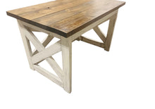 Load image into Gallery viewer, Rustic Farmhouse Desk: Dark Walnut Top, White Distressed Base, X Accents