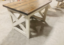 Load image into Gallery viewer, Rustic Farmhouse Desk: Dark Walnut Top, White Distressed Base, X Accents