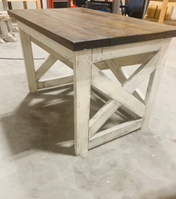 Load image into Gallery viewer, Rustic Farmhouse Desk: Dark Walnut Top, White Distressed Base, X Accents