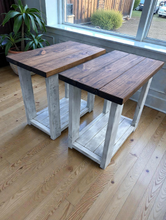 Load image into Gallery viewer, Rustic Farmhouse End Table Set, Rectangle Wooden Bedside Stand, Distressed Provincial Livingroom Accent