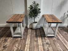 Load image into Gallery viewer, Rustic Farmhouse End Table Set, Rectangle Wooden Bedside Stand, Distressed Provincial Livingroom Accent
