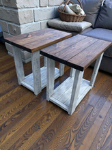 Load image into Gallery viewer, Rustic Farmhouse End Table Set, Rectangle Wooden Bedside Stand, Distressed Provincial Livingroom Accent