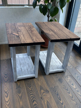 Load image into Gallery viewer, Rustic Farmhouse End Table Set, Rectangle Wooden Bedside Stand, Distressed Provincial Livingroom Accent