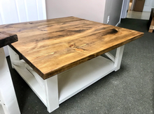 Load image into Gallery viewer, Farmhouse Coffee Table Set: Provincial Brown & Solid White End Tables