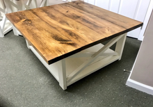 Load image into Gallery viewer, Farmhouse Coffee Table Set: Provincial Brown & Solid White End Tables