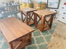 Load image into Gallery viewer, Farmhouse Coffee Table and End Tables Set: Rustic Provincial Brown Finish