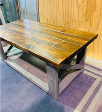 Load image into Gallery viewer, Rustic Farmhouse Coffee Table: Gray & Provincial Brown, X Accent