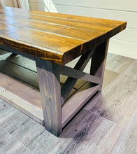 Load image into Gallery viewer, Rustic Farmhouse Coffee Table: Gray & Provincial Brown, X Accent
