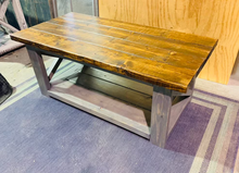 Load image into Gallery viewer, Rustic Farmhouse Coffee Table: Gray & Provincial Brown, X Accent