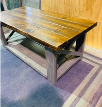 Load image into Gallery viewer, Rustic Farmhouse Coffee Table: Gray & Provincial Brown, X Accent