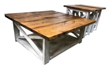 Load image into Gallery viewer, Rustic Farmhouse Wood Coffee Table Set, Distressed White End Tables