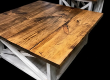 Load image into Gallery viewer, Rustic Farmhouse Wood Coffee Table Set, Distressed White End Tables