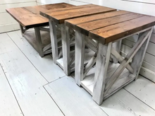 Load image into Gallery viewer, Rustic Farmhouse Wood Coffee Table Set, Distressed White End Tables