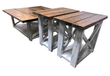 Load image into Gallery viewer, Rustic Farmhouse Wood Coffee Table Set, Distressed White End Tables